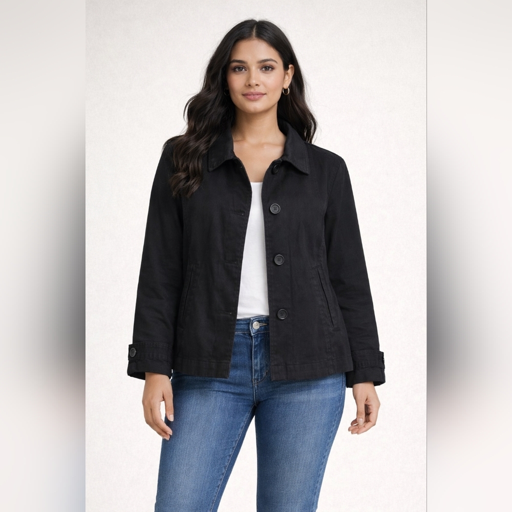 Jones New York Women's Lightweight Button-Front Coat 3/4 Sleeve